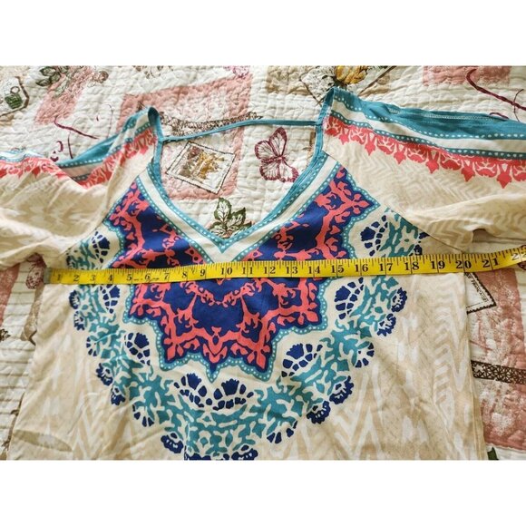 Jealous Tomato Women's V-Neck cold shoulder top‎ Bohemian Beach Rayon Size L - Picture 7 of 9